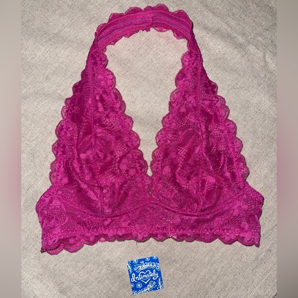 Free People Bralette Lace Halter Floral Intimately Boho Bra XS Raspberry Pink